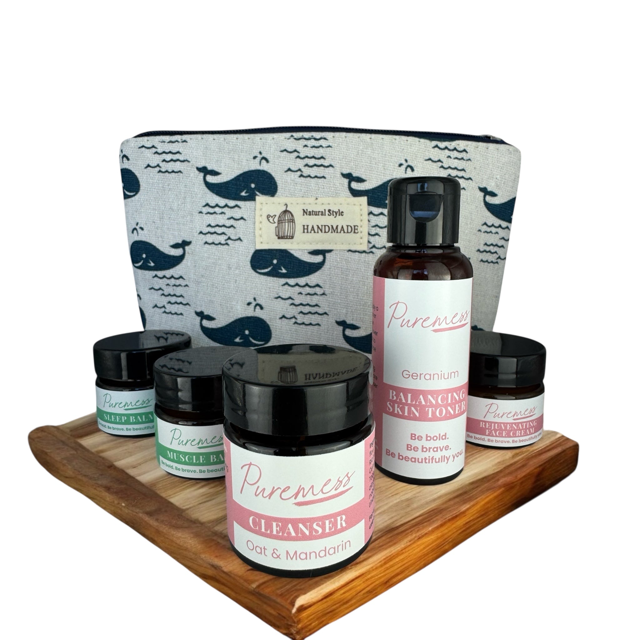 Natural Face & Body Skincare Gift Set in Makeup Bag – 5 Essentials