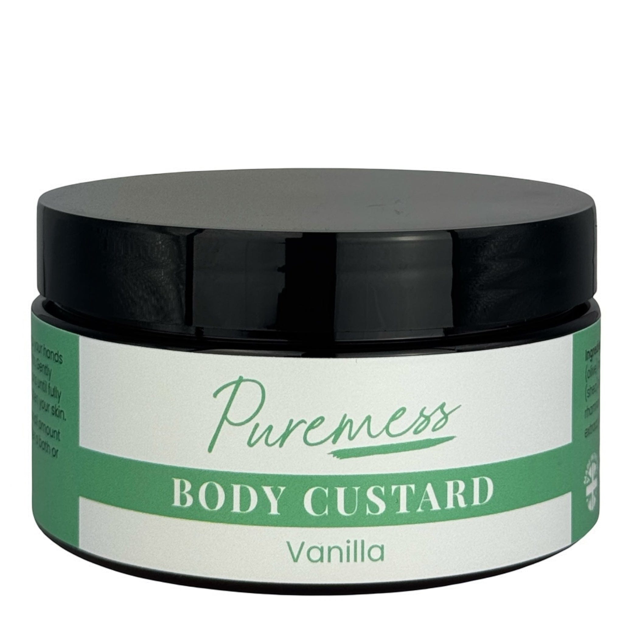 Puremess Vanilla Body Custard in eco-friendly packaging with botanical ingredients, natural skincare, handmade in the UK. - Vanilla Body Custard - PUREMESS SKINCARE