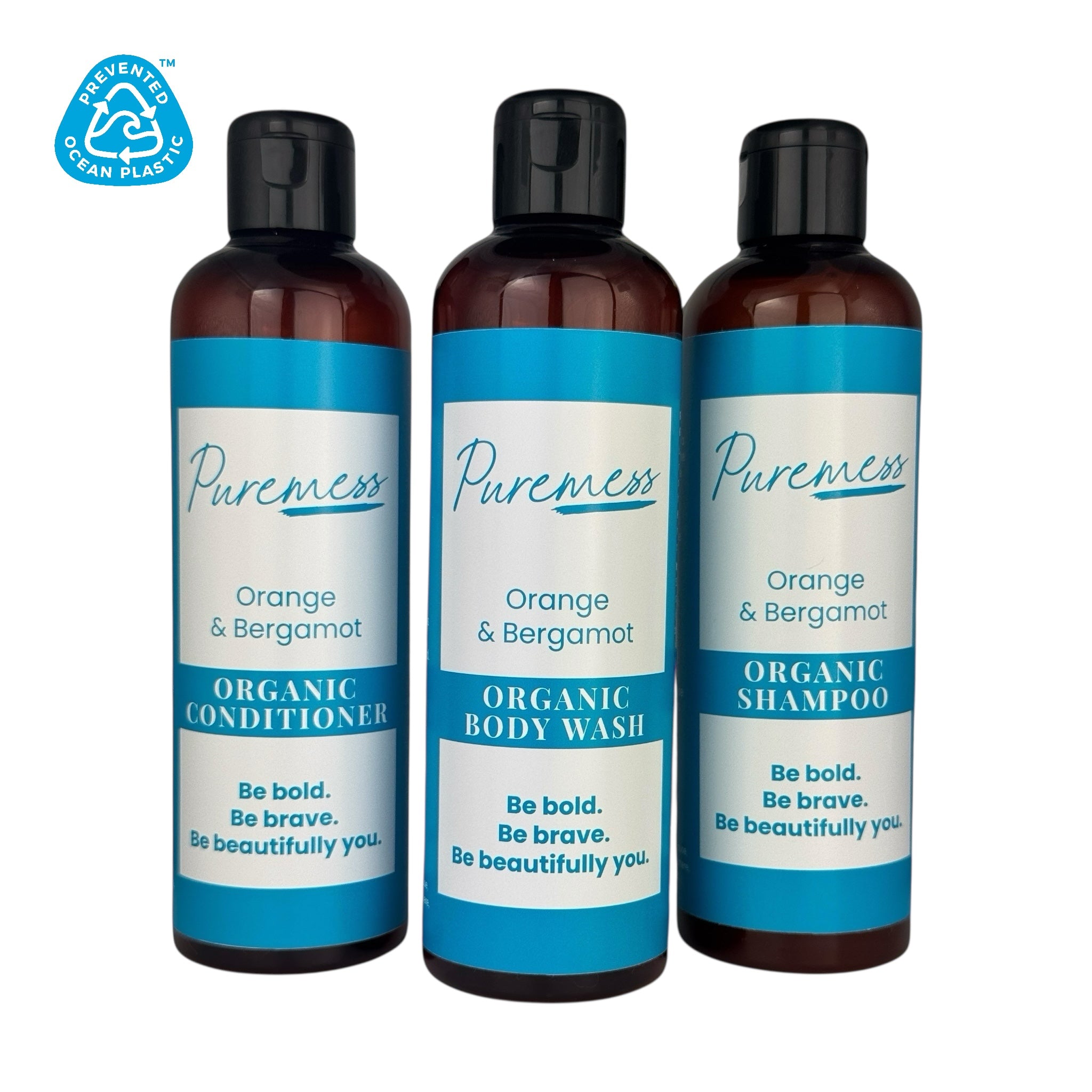 Orange & Bergamot natural skincare set with organic conditioner, body wash, and shampoo in eco-friendly beauty packaging by. - Orange & Bergamot Hair & Body Bundle - PUREMESS SKINCARE