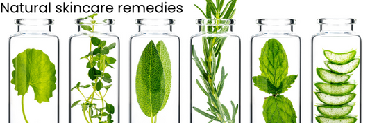 5 clear glass jars containing different herbs