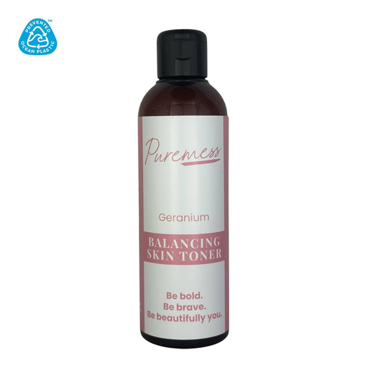 Balancing Skin Toner with geranium, featuring botanical ingredients, sustainable packaging by Puremess, natural skincare,. - Balancing Skin Toner - PUREMESS SKINCARE