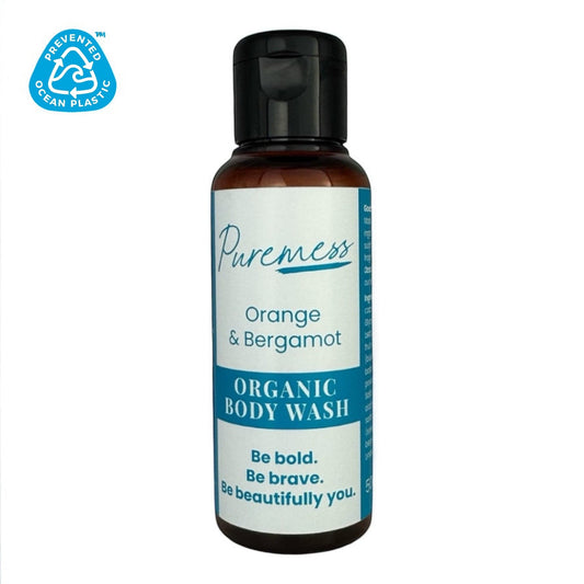 Orange & Bergamot Organic Body Wash with Puremess label, sustainable packaging, natural skincare. - Orange & Bergamot Body Wash - PUREMESS SKINCARE