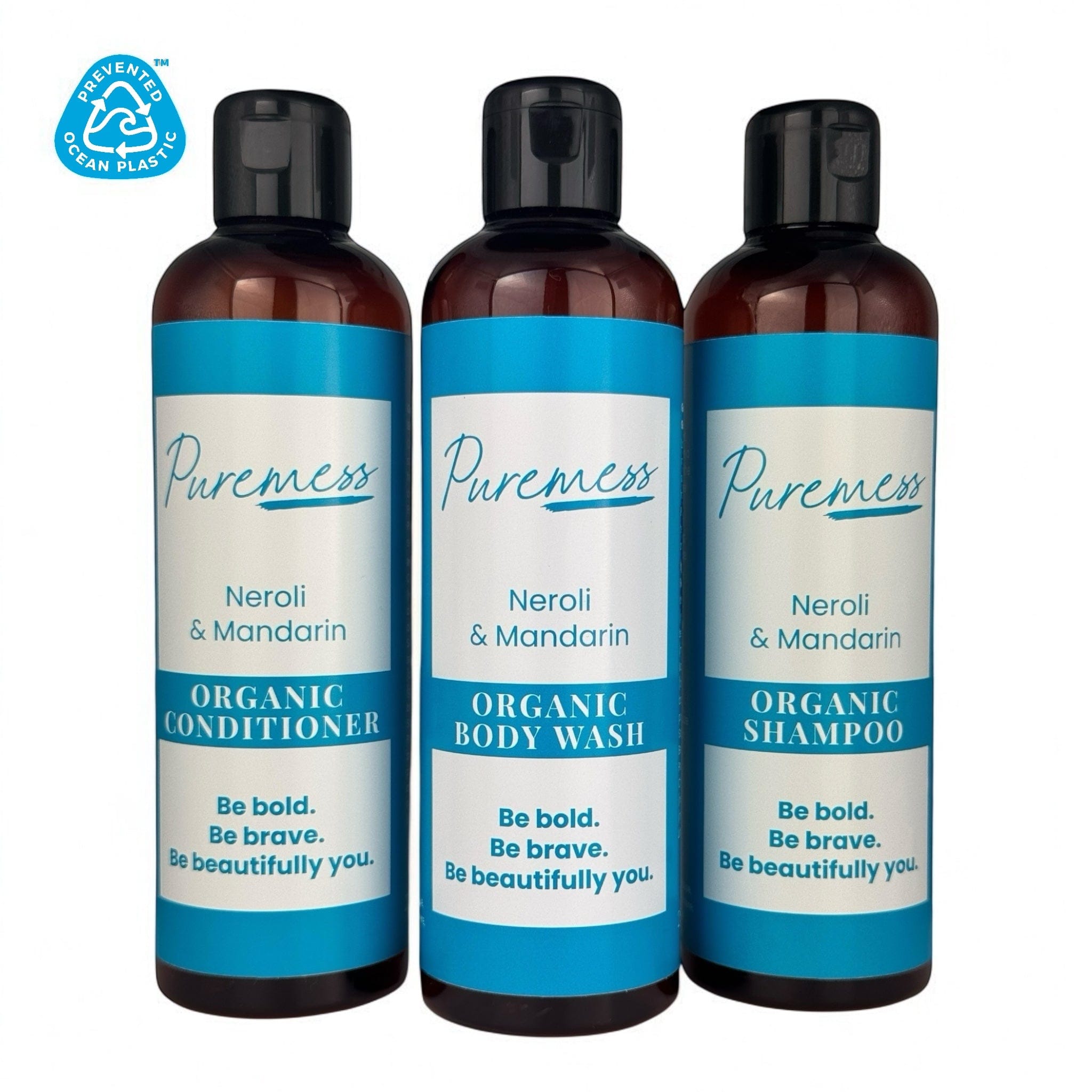 Puremess Neroli & Mandarin organic shampoo, conditioner, and body wash eco-friendly gift set. - PUREMESS SKINCARE - Neroli & Mandarin Travel Set | Shampoo, Conditioner & Wash